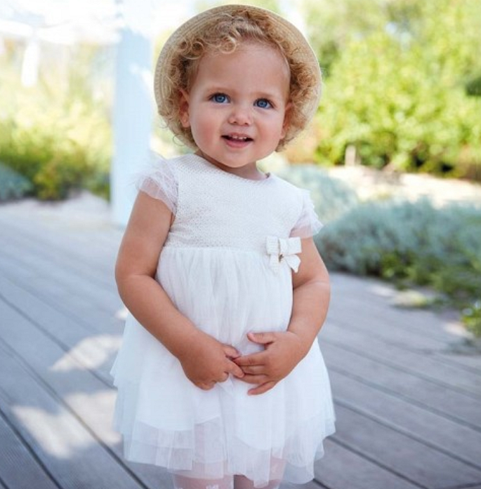 Sukienka dziewczęca mayoral kremowa - sukienka dla małej damy
